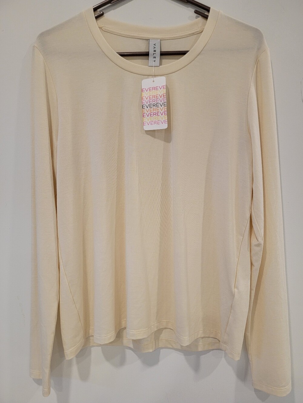 NWT Varley Cream Long-Sleeve Crew Neck 'Deane Tee' XL Evereve